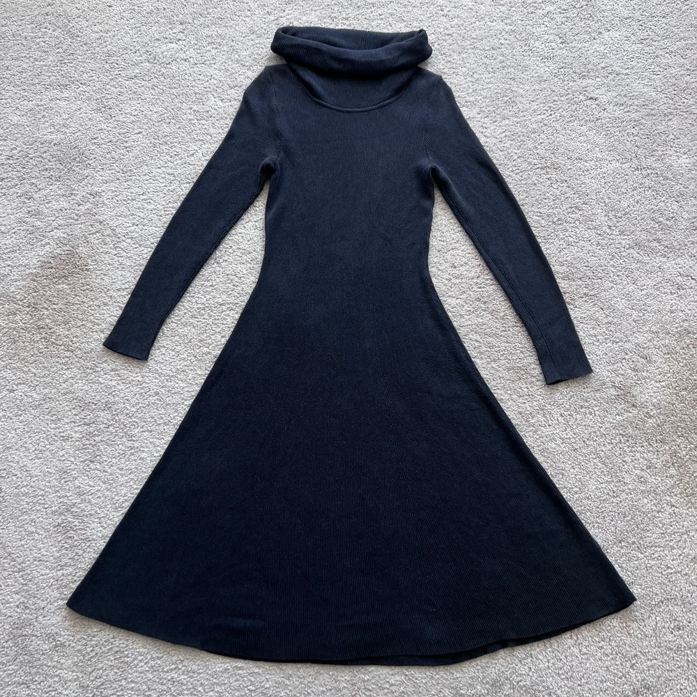 Peruvian Connection Pima Cotton Sweater Dress Womens L Blue Cowl Neck Knit